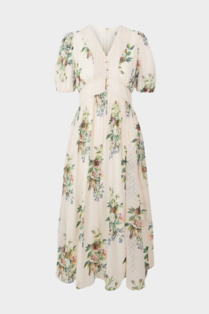 Oasis Floral Printed Dobby Chiffon Midi Dress