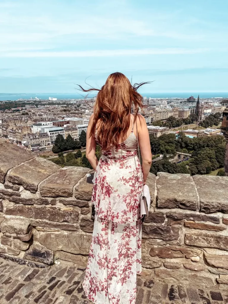 Mum in the City looking at the The beautiful view from Edinburgh Castle