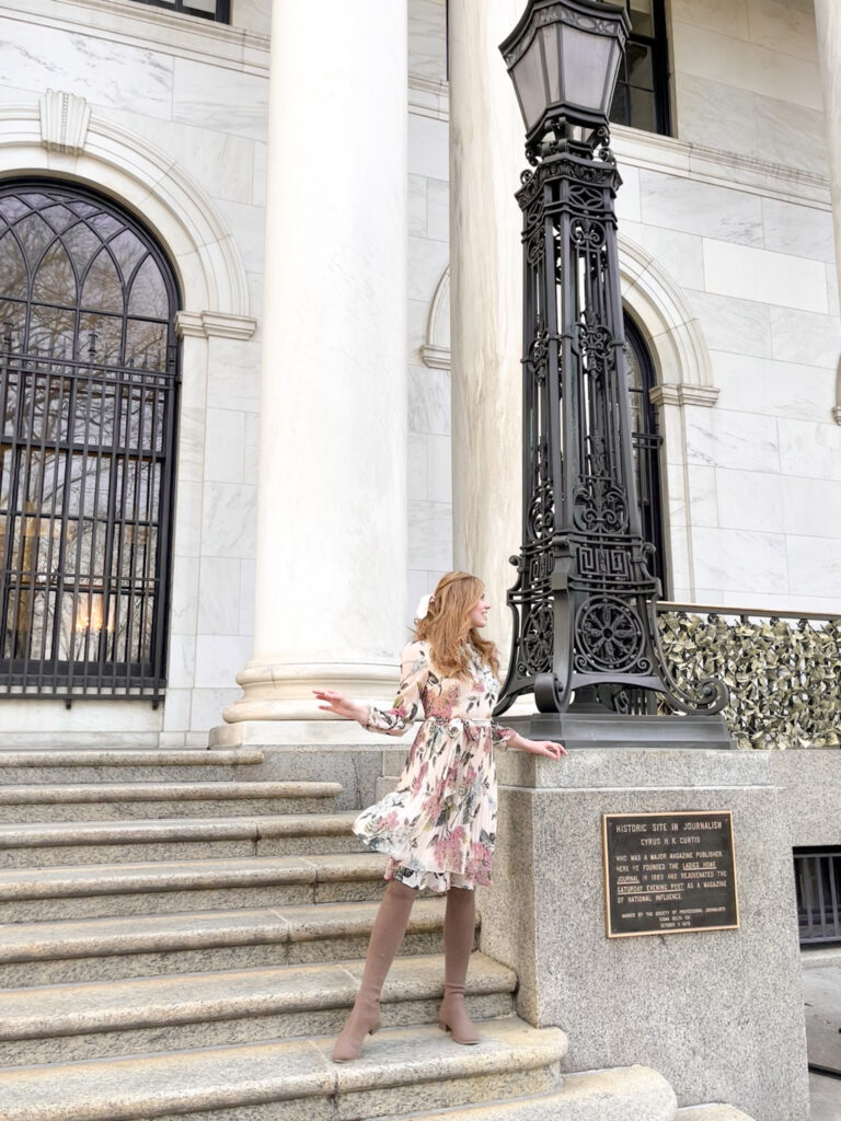 Searching for the best photography spots in Philadelphia at the Curtis Publishing Company building. 