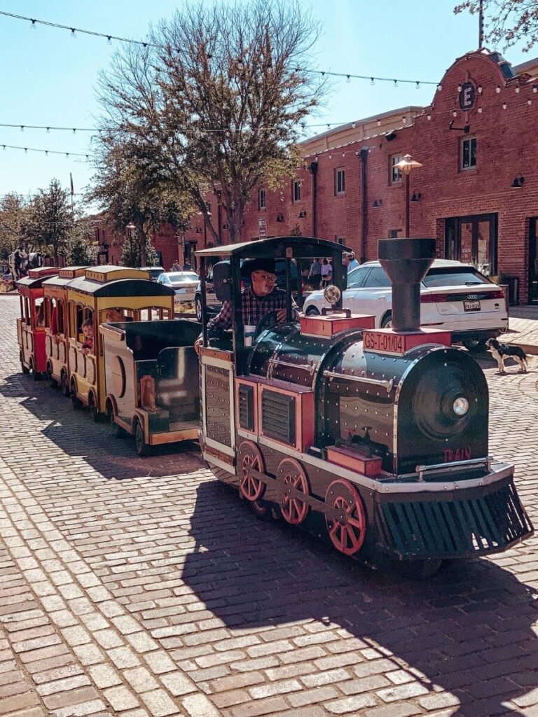 A little train ride is a fun thing to do in Stockyards Fort Worth with kids or toddlers.