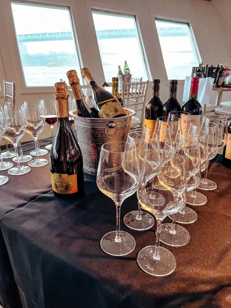 A selection of cheese and wine onboard the river cruise.