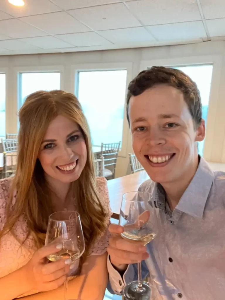 Enjoying the welcome glass of win on the Event Cruise NYC vessel. 