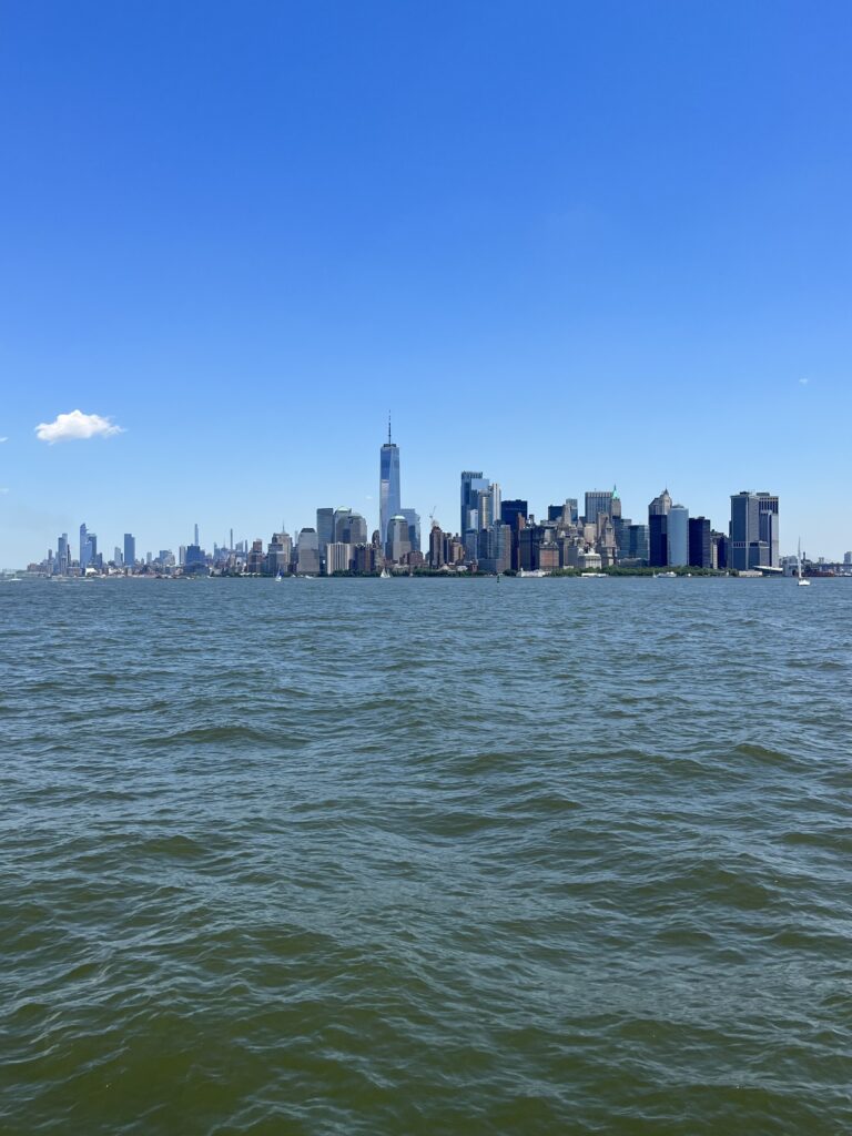 Incredible View of downtown Manhattan with blue sky in the background. 