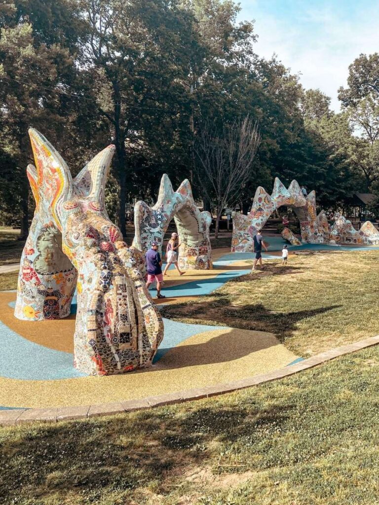 Giant dragon sculpture in Fannie Mae Dees Park