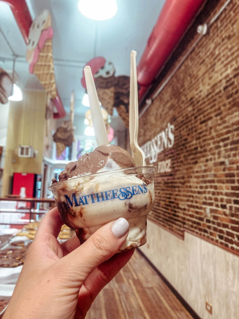 A delicious ice cream cup from Matthessens, a popular dessert spot in Nashville for families.