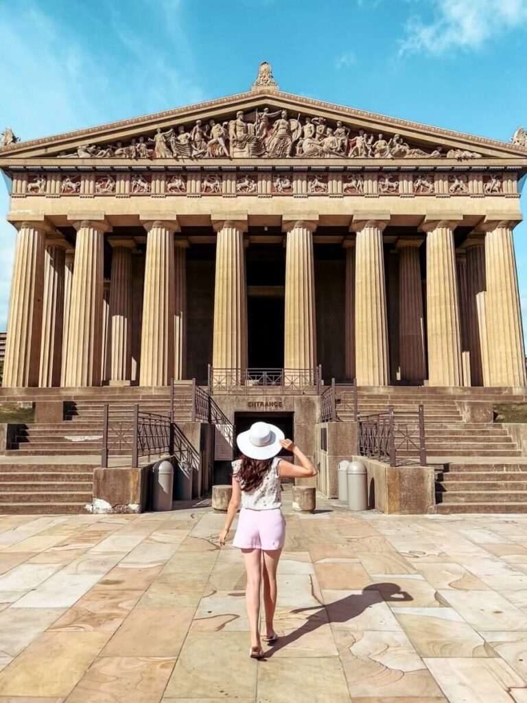 Posing in front of the The Parthenon. One of the best photo spots in Nashville for classical architecture lovers.