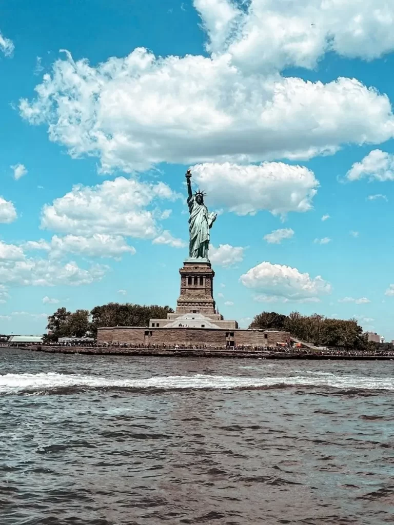 Close up view of the Statue of Liberty.  A highlight of our whale watching in New York boat cruise. 