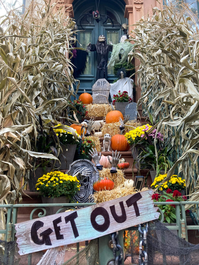 Spooky stoop completely covered in Halloween decorations - East 82nd Street