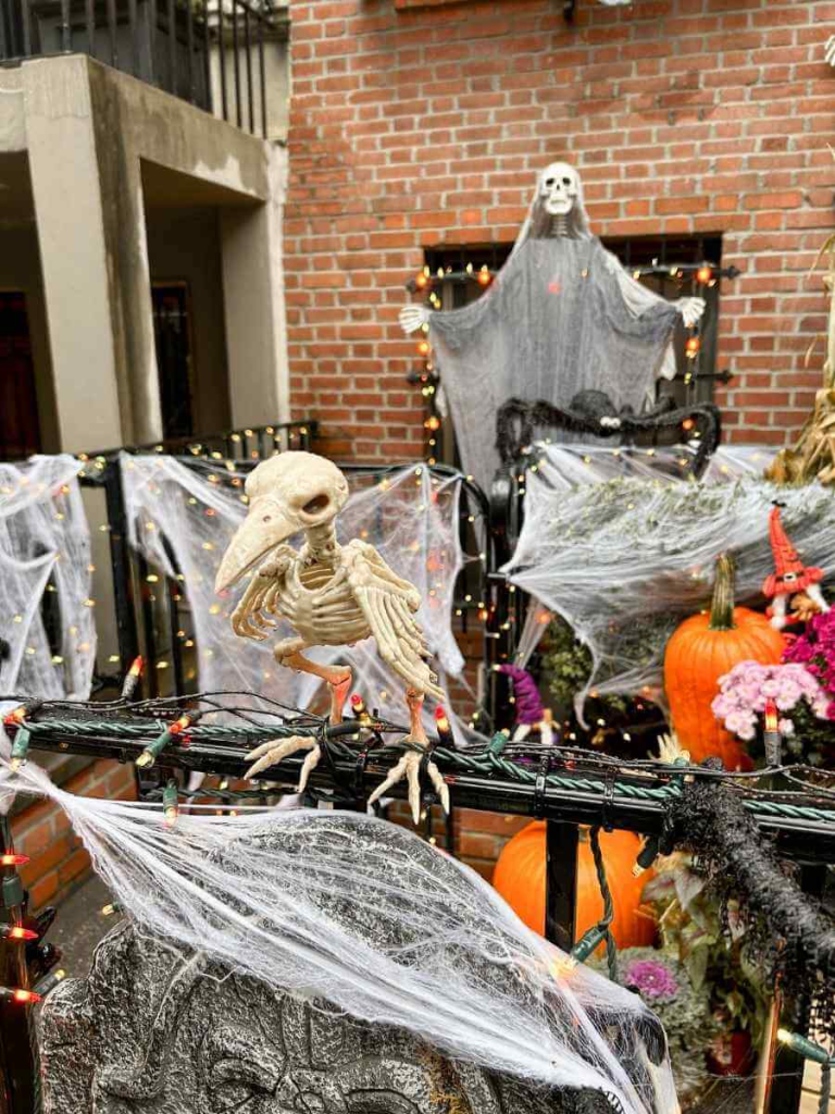 Close up of the spooky New York Halloween decorations in Midtown
