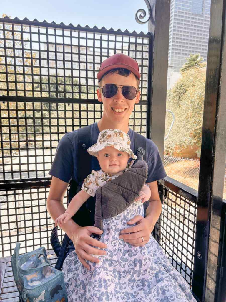 Father and son sat in the front seat of Angels Flight Los Angeles