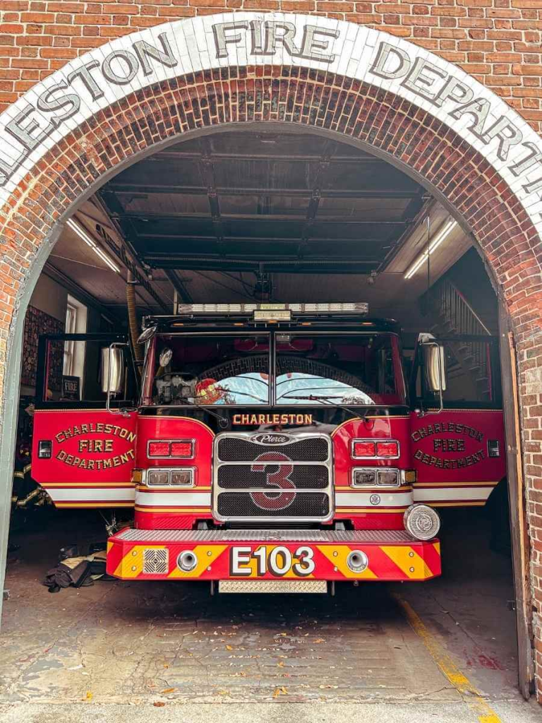 A close up of the fire engine my kids got to sit inside at Charleston fire station.