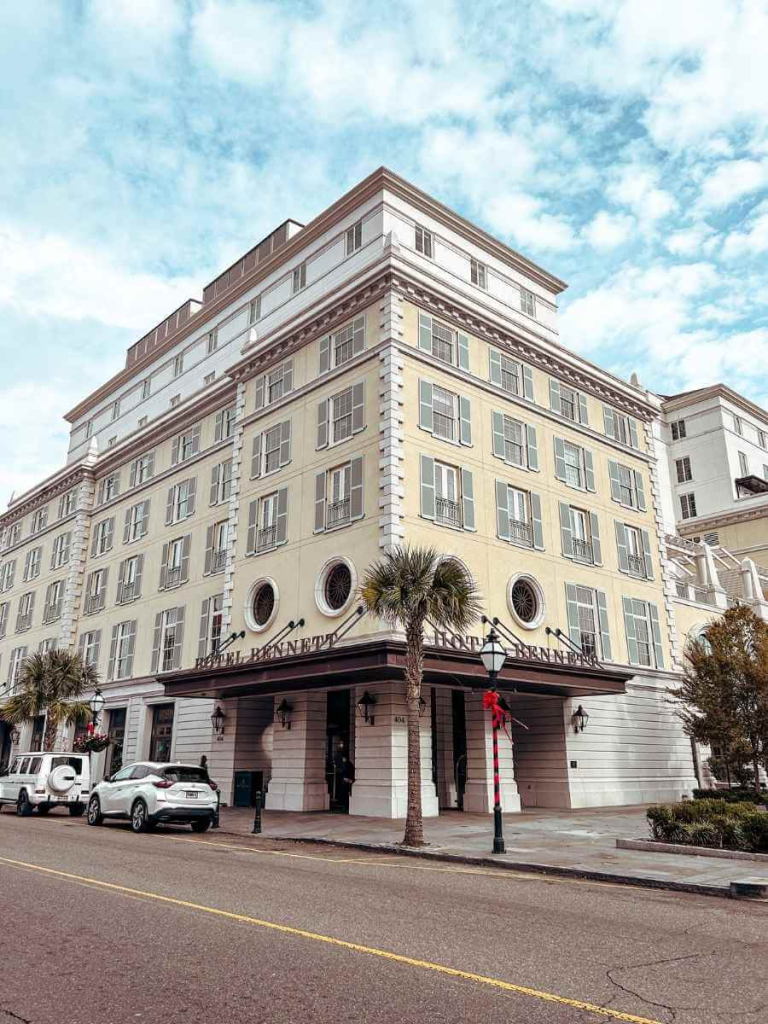 The exterior of Hotel Bennett in Charleston, a luxury place to stay on Kings Street.