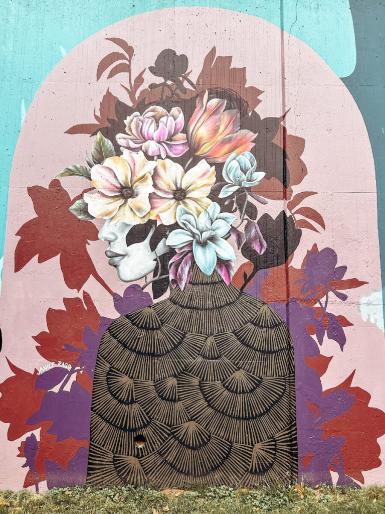Colorful street art mural near Krog Street Tunnel in Atlanta

