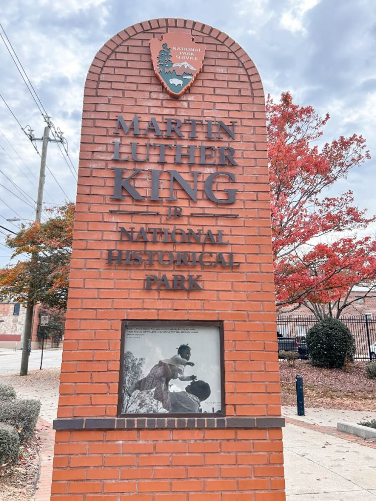 Entrance sign for Martin Luther King Jr. National Historical Park in Atlanta