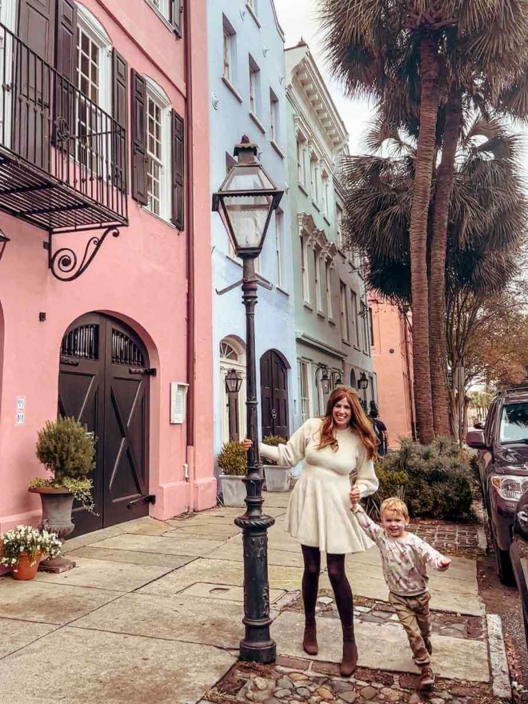 Colorful houses on Rainbow Row – most Instagrammable street in Charleston and a fun stop for toddlers
