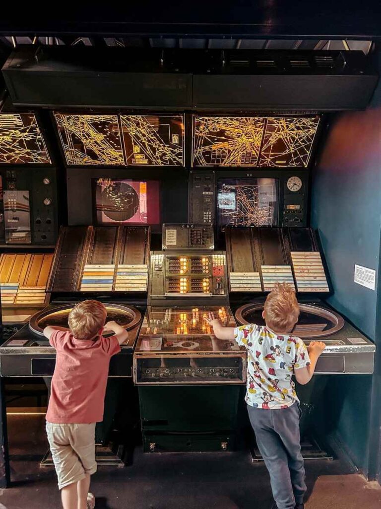 Interactive cockpit control panel at the Flight Gallery in the Science Museum London, popular with kids