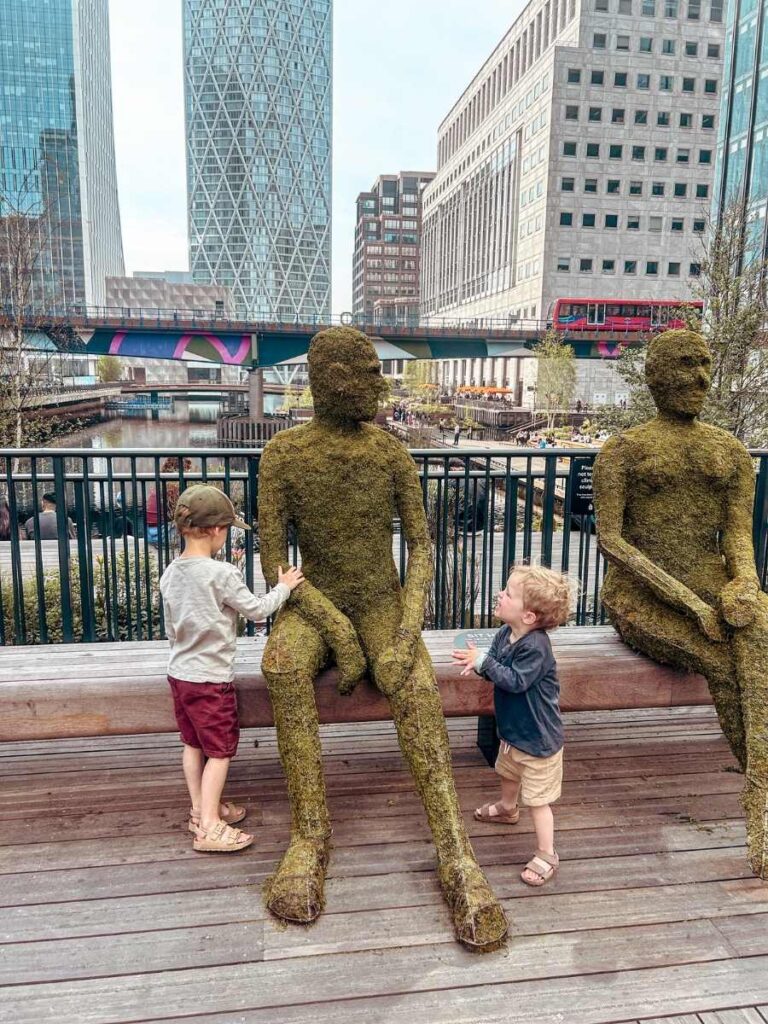 Children enjoying Eden Dock in Canary Wharf. A fun place to explore with kids.