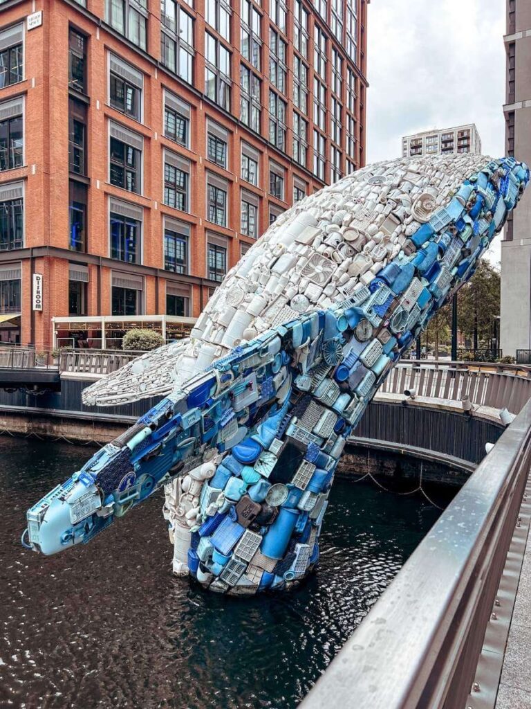 Whale on the Wharf an impressive sculpture in Canary Wharf that kids will love. 