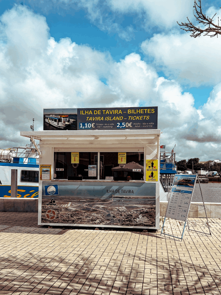 Displayed ferry prices and timetable to Tavira Island