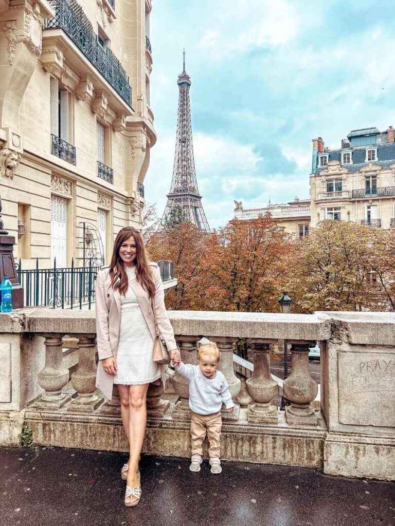Scenic view of the Eiffel Tower from Avenue de Camoens, a quiet and toddler-friendly photo spot in Paris
