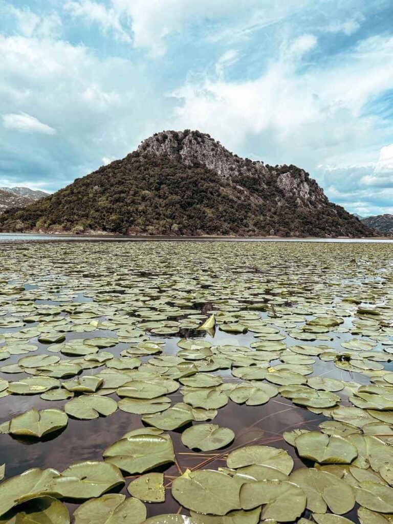 Mountain scenery surrounding Lake Skadar, Montenegro during boat tour
