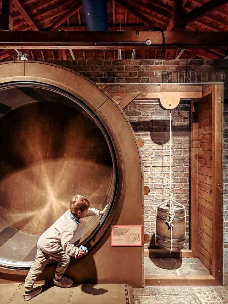 Hands-on spinning wheel activity for kids at the Museum of London Docklands
