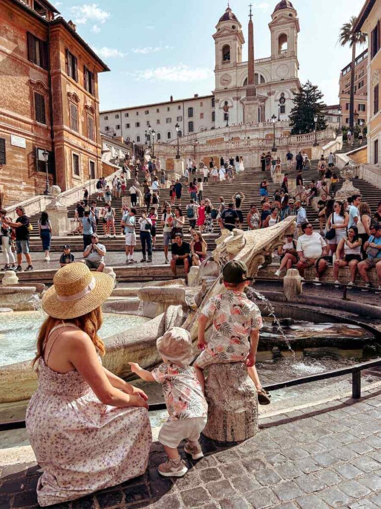 View from the bottom of the Spanish Steps looking up at the Trinità dei Monti