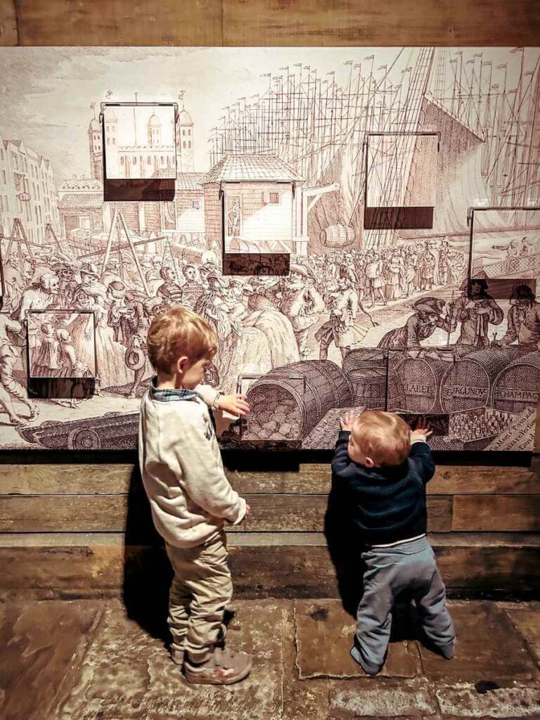 Interactive lift-the-flap exhibit for kids at the Museum of London Docklands