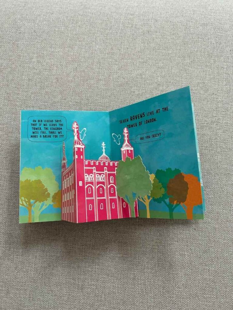 Inside page of 'Pop-Up London' featuring a 3D pop-up of the Tower of London and other iconic landmarks.