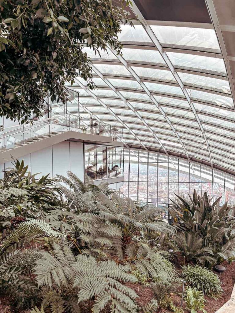 Sky Garden café and rooftop seating area with panoramic views of London