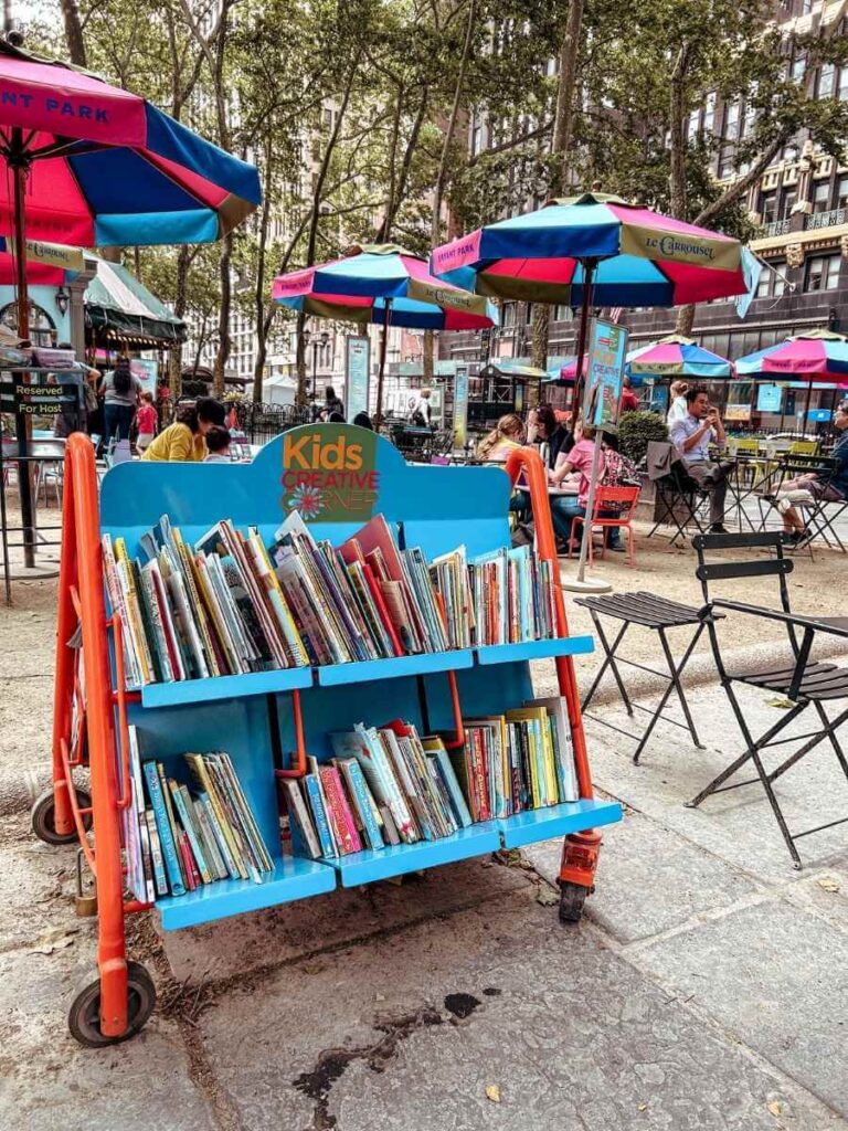 Kids Corner in Bryant Park, a great stop during 4 days in New York with kids