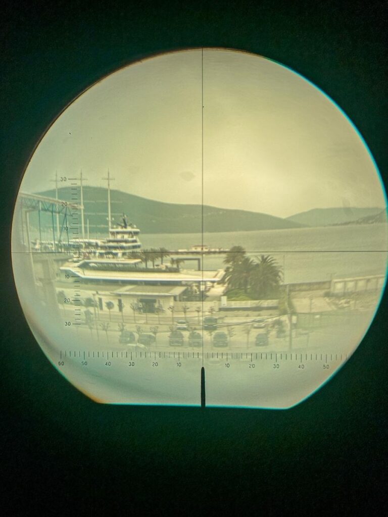 Looking through the working periscope aboard the Tivat submarine exhibit