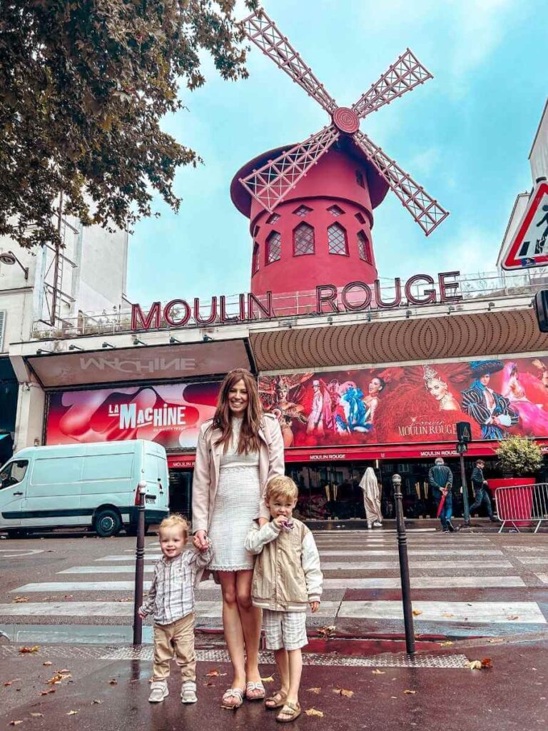 Photo outside the famous Moulin Rouge cabaret in Paris’s Montmartre district