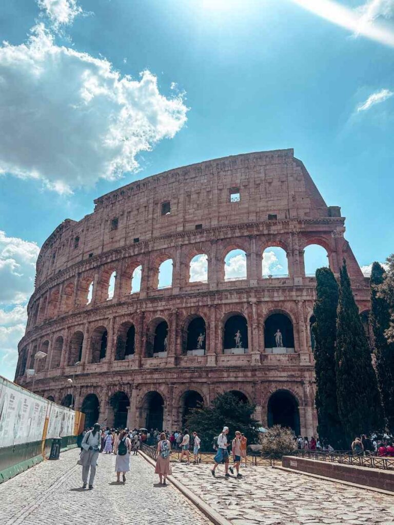 Exterior of the Colosseum in Rome on a sunny day