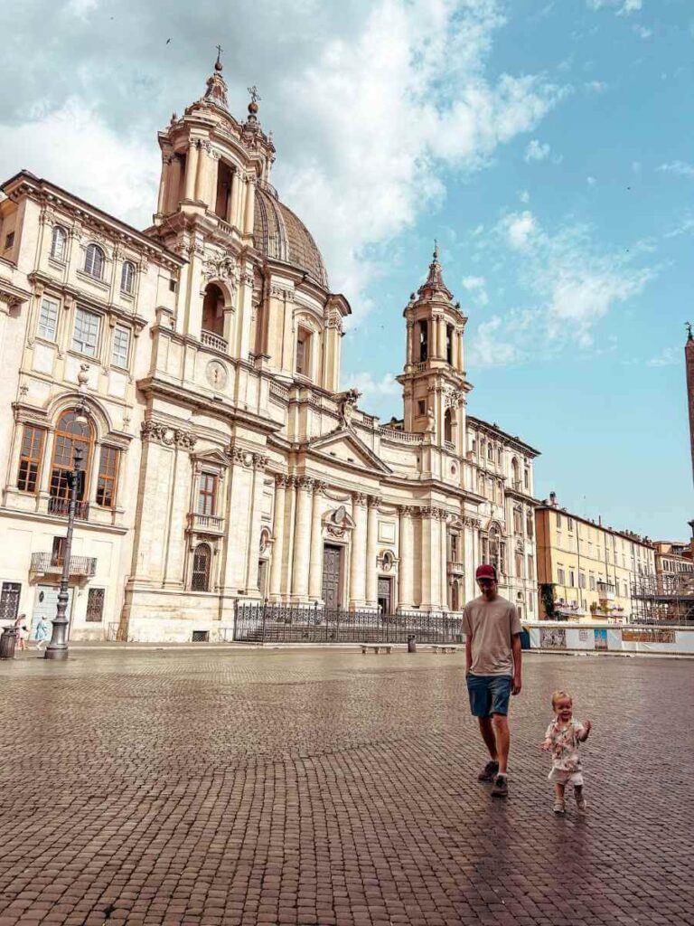 Scenic view of Piazza Navona with its stunning architecture, a beautiful Instagram-worthy square in Rome.