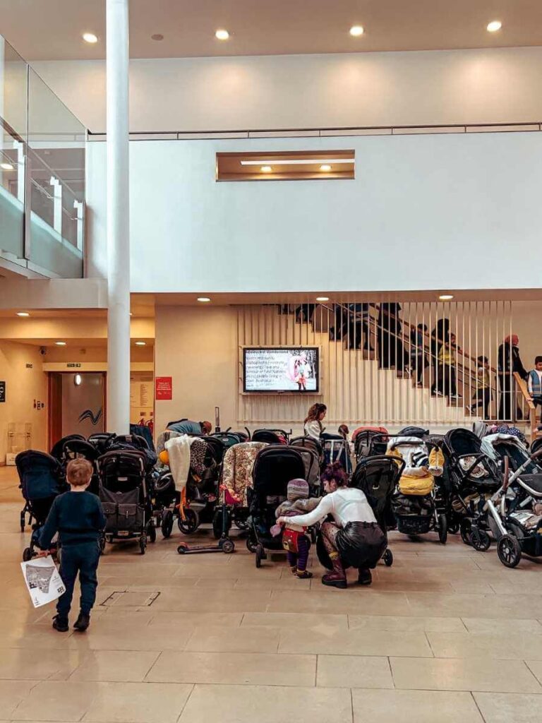 Pushchair parking area at the Horniman Museum, showing how the Horniman is good for kids and families