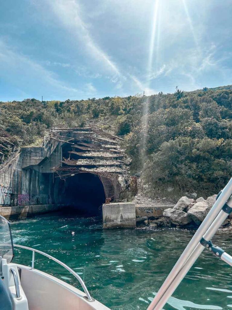 External views of a historic Yugoslav-era submarine tunnel near Kotor