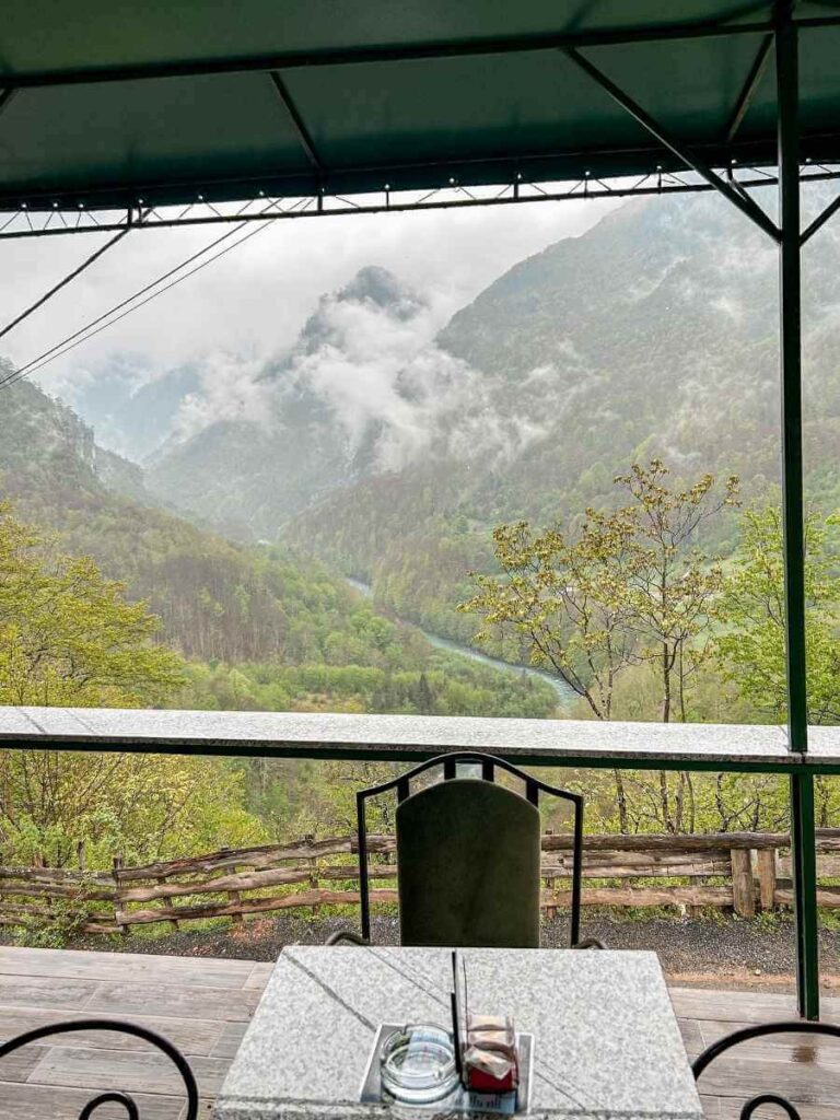 Scenic view of Tara Canyon and the Tara River from the Tara Caffe terrace in Montenegro