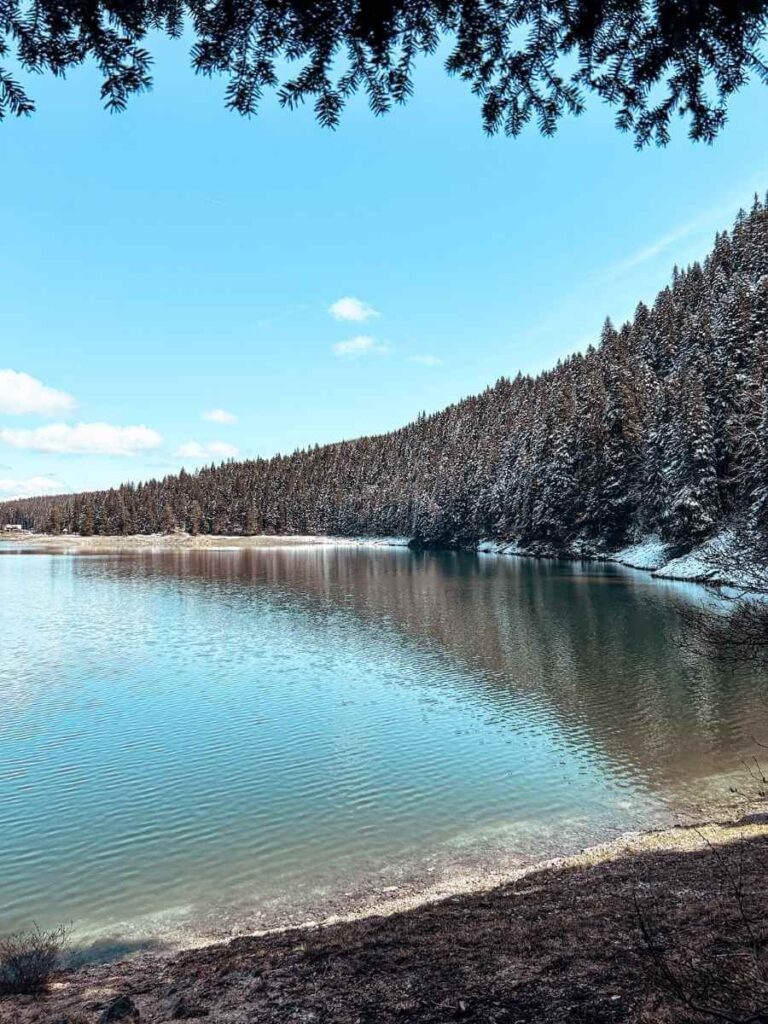 Beautiful view of the Black Lake from the hiking path in in the Durmitor National PArk
