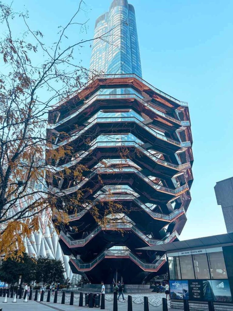 Looking up at The Vessel at Hudson Yards, a striking modern landmark