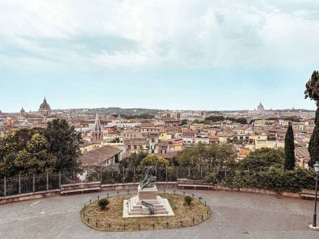 Panoramic views over Rome from The Pincian Hill Terrace Villa Borghese Park