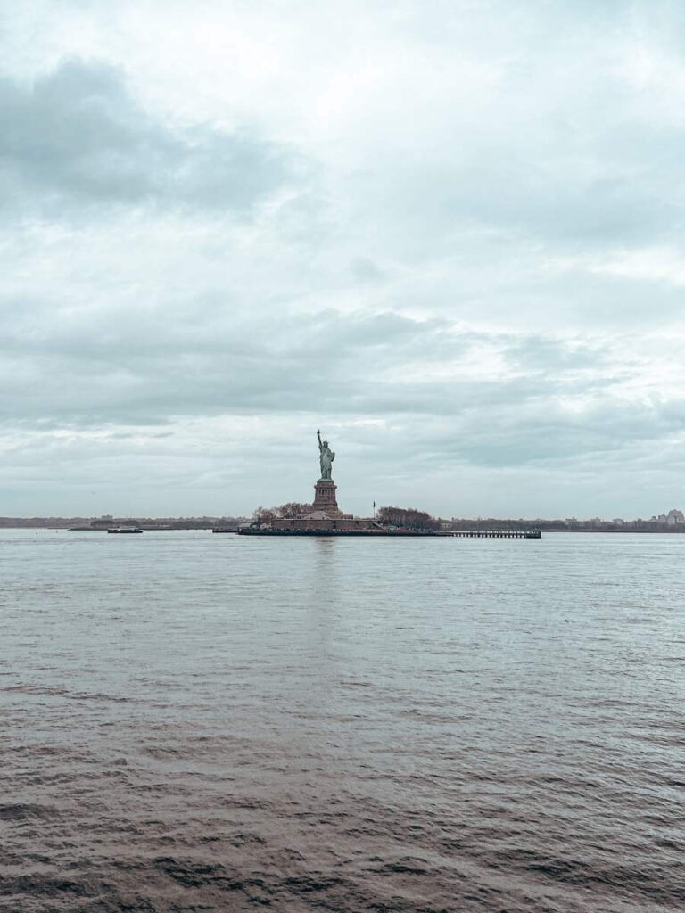 Skyline view from the Staten Island Ferry — a scenic and free part of our 4-day NYC itinerary with kids