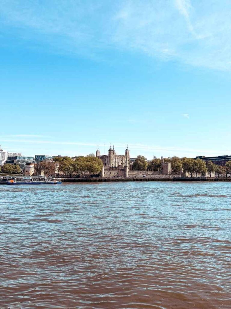Panoramic view of the Tower of London from across the River Thames