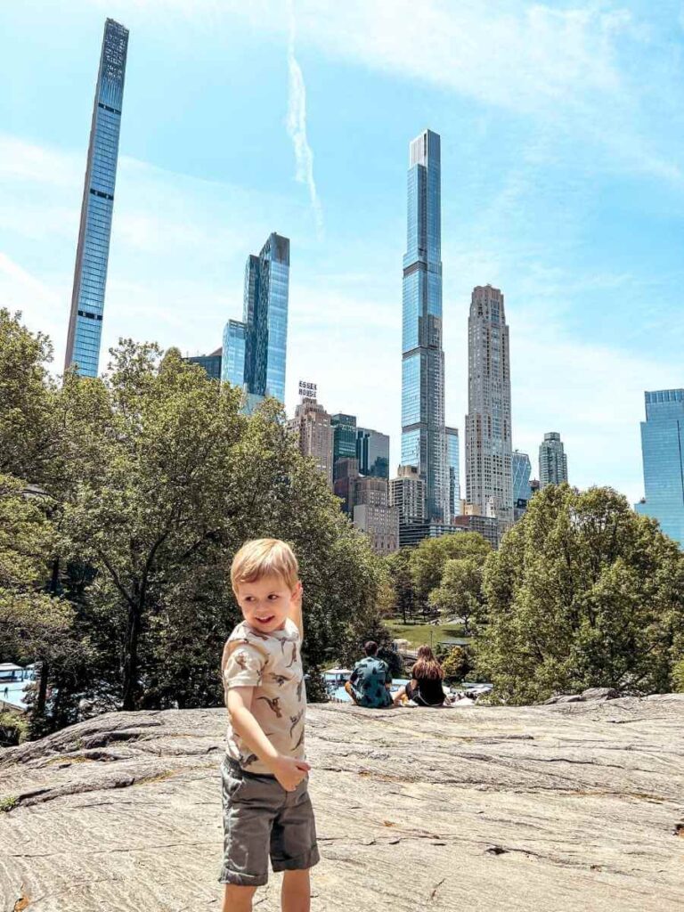 View of Midtown Manhattan skyline from Umpire Rock in Central Park
