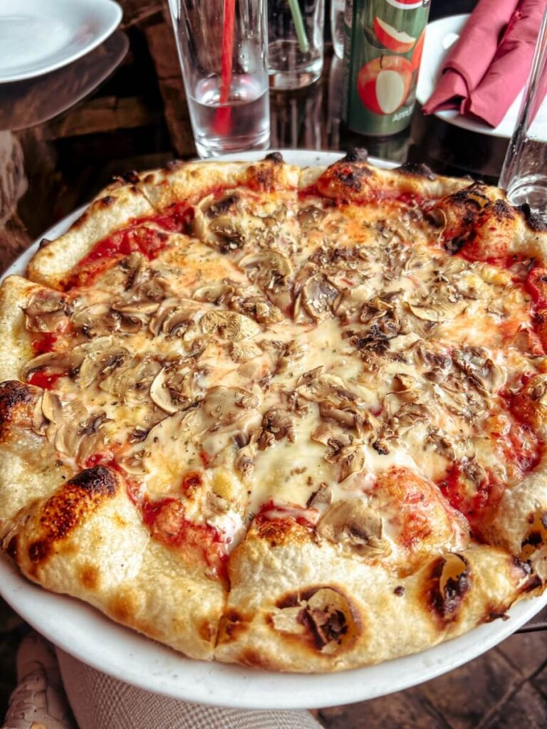 Freshly baked pizza served at Zlatni Papagaj in Zabljak