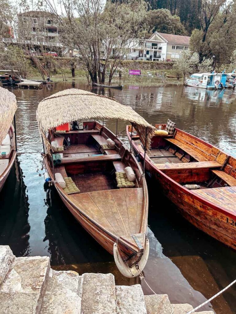 Traditional wooden boat used for a Lake Skadar boat tour in Montenegro