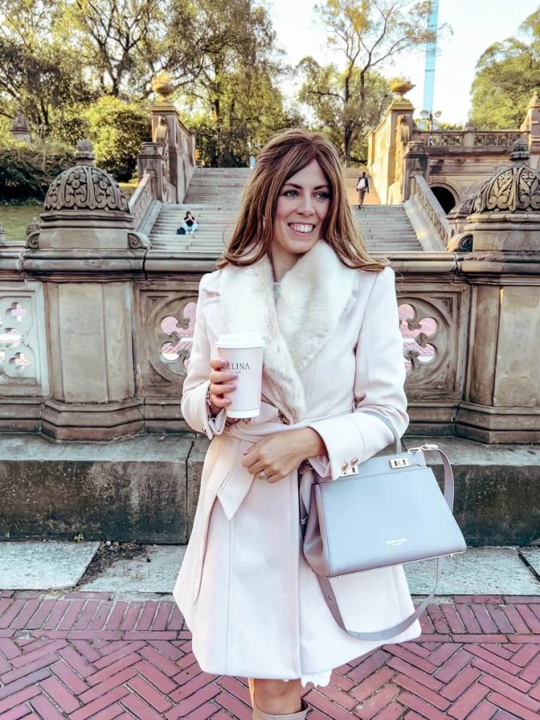 Walking near Bethesda Terrace, a popular NYC photo spot with stunning architecture.