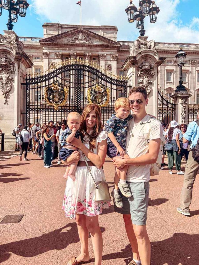 Outside Buckingham Place on our Family Vacation to London