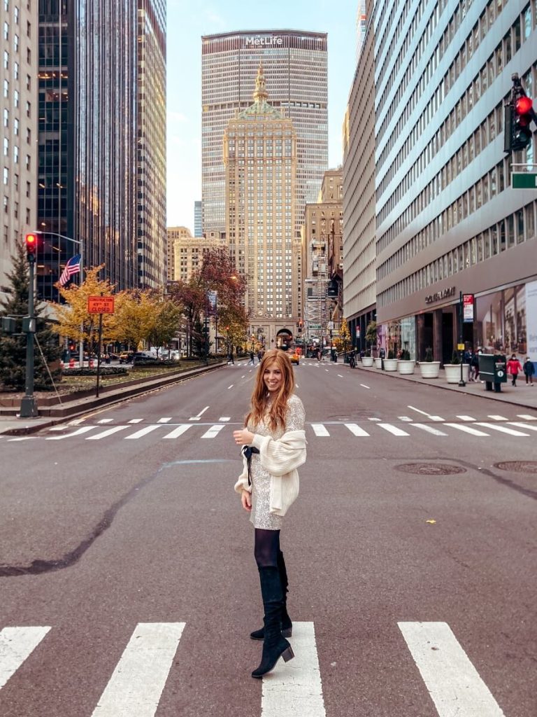 Crossing the street on Park Avenue, a cool and iconic New York City Instagram spot.


