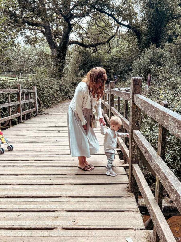 Throwing sticks into the stream at Pooh Bridge on the Ashdown Forest Winnie the Pooh trail